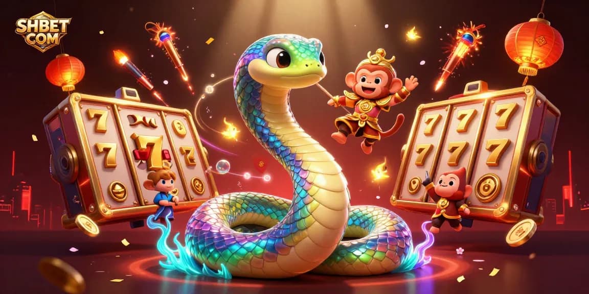 Experience winning excitement with SHBET COM, showcasing vivid casino elements like slot reels and a dynamic scene.