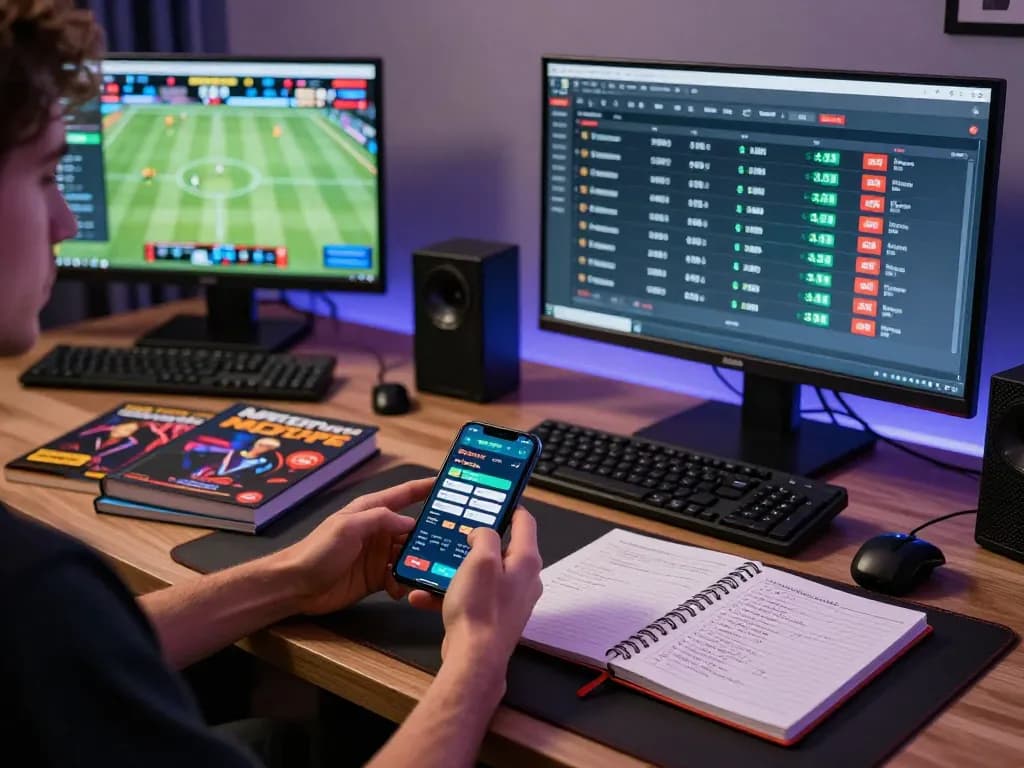 Engaging with MPO Sport betting app on smartphone during strategic online gambling session.