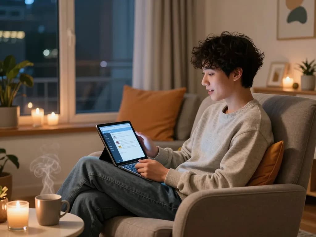 Engaging AI chat NSFW experience in cozy digital setting with playful character.