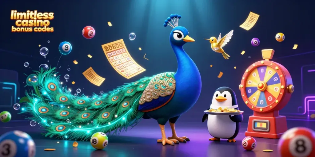 Play exciting games with limitless casino bonus codes featuring colorful lottery elements and vibrant characters.