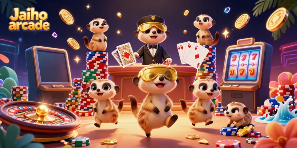 Experience the thrill of Jaiho arcade with playful meerkats in vibrant casino action.
