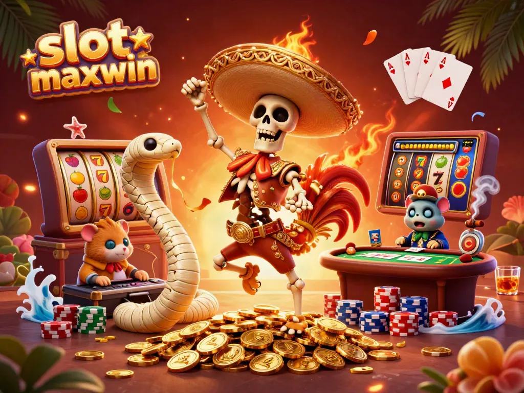 Experience a vibrant slot maxwin victory scene with lively characters and dynamic casino elements.
