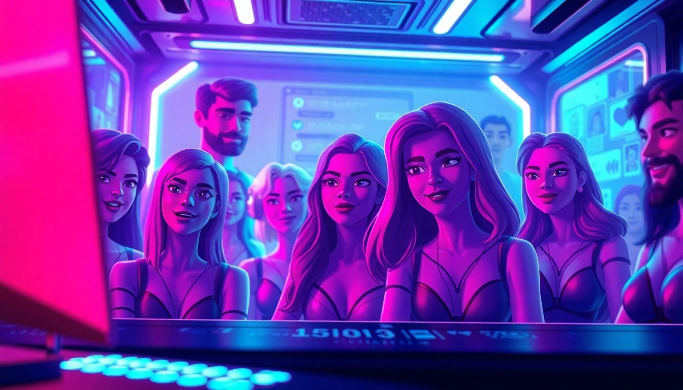 Diverse NSFW character AI avatars in a modern chat interface, showcasing playful digital interactions.