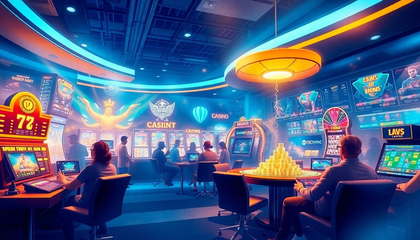 Emocionante experiencia de juego en línea en 79king hn con interfaces digitales vibrantes y jugadores celebrando sus victorias.