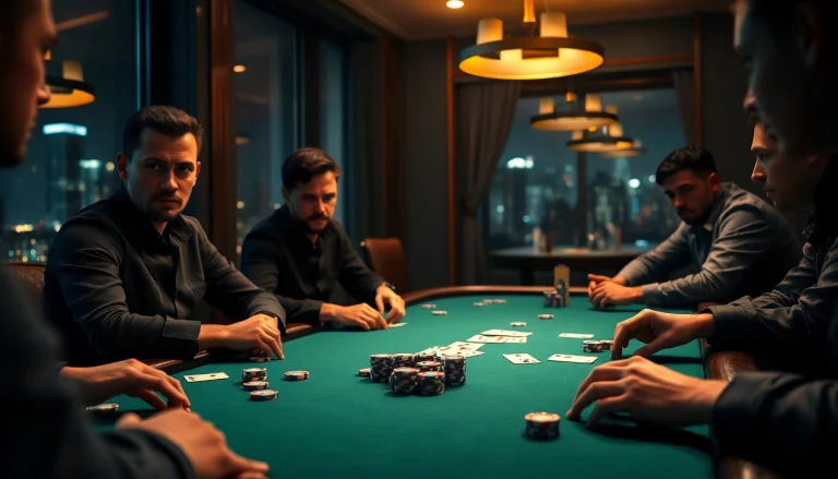 Engaging poker game showcasing players' focus and strategy at a competitive table.