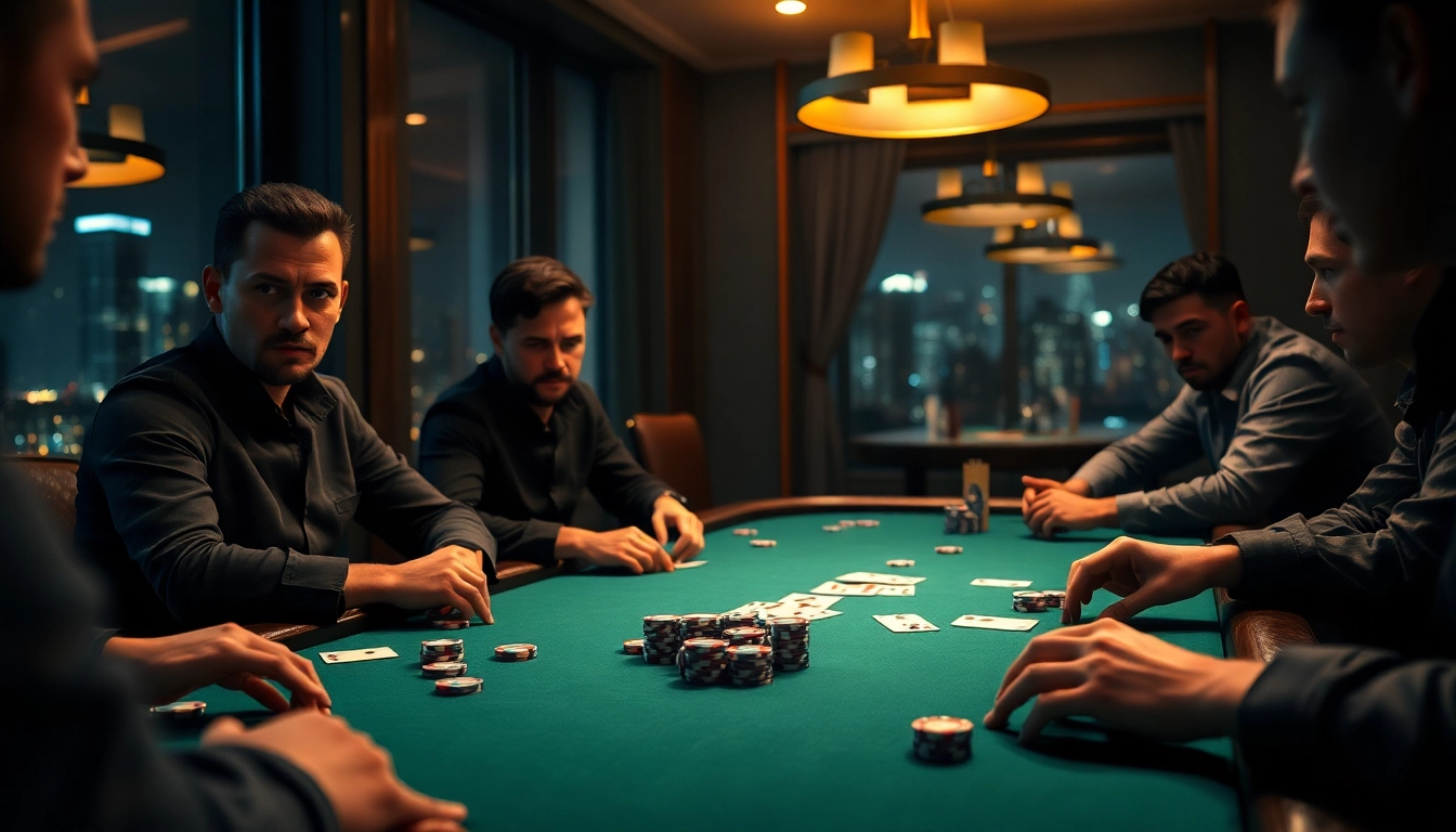 Engaging poker game showcasing players' focus and strategy at a competitive table.