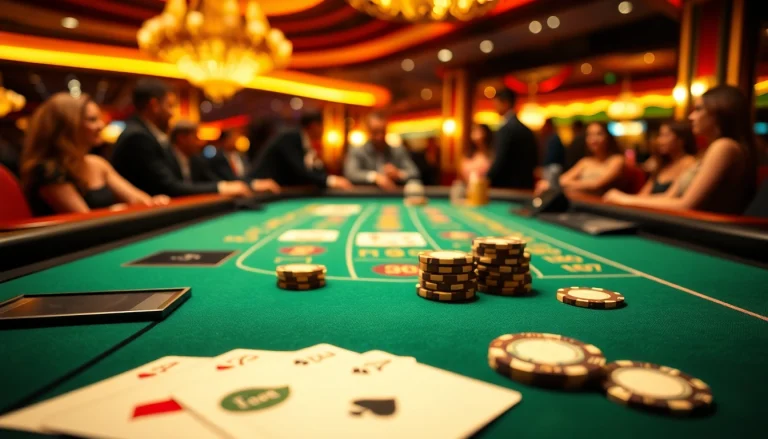 Engaging scene from a Blackjack Casino showcasing a game table with cards and vibrant ambiance.