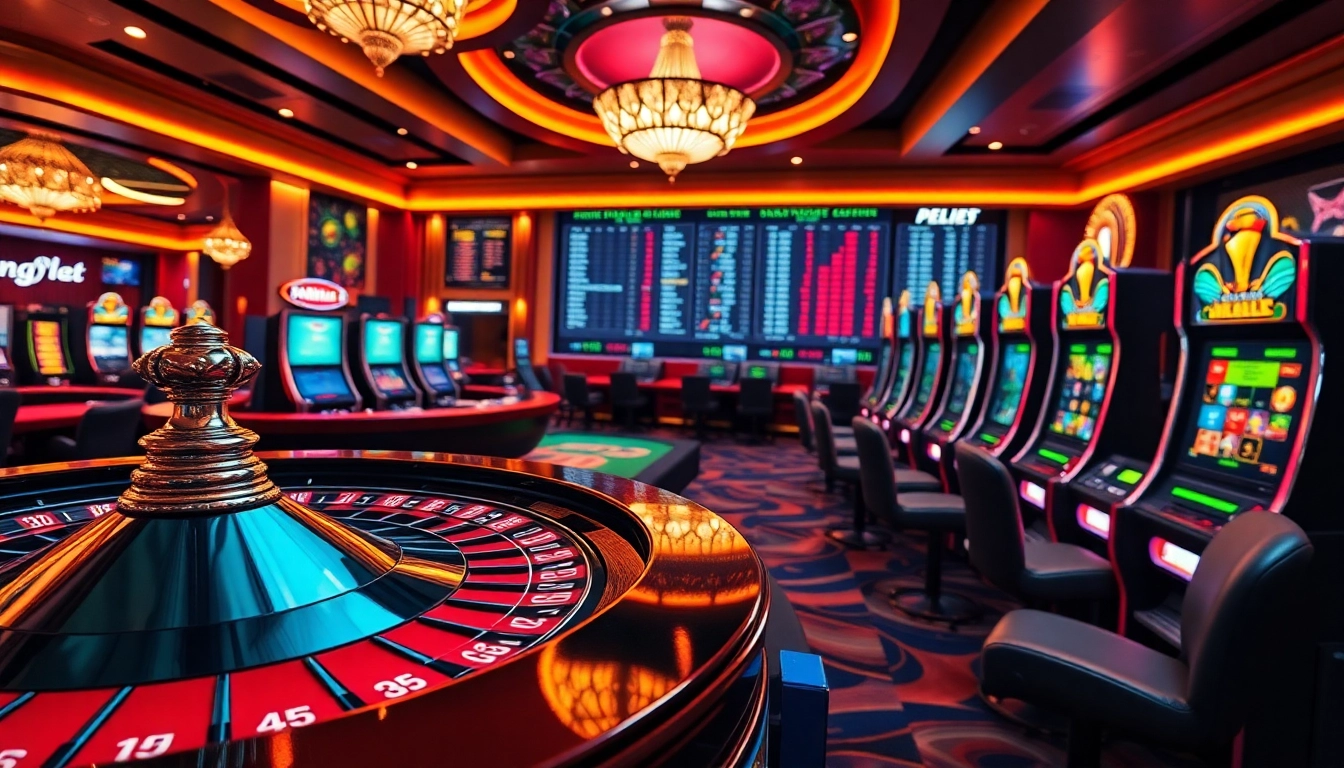 The excitement of winning at https://mm88.press/ casino with a lively roulette wheel and poker tables.