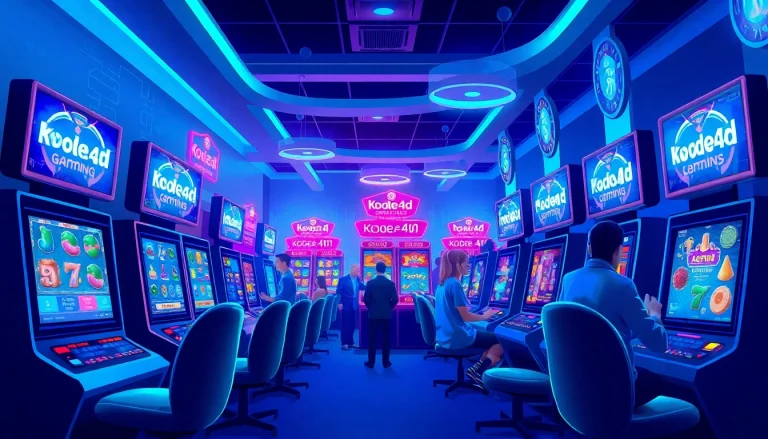 Interactive gaming scene showcasing Kode4d link with online slot machines and vibrant digital interfaces.