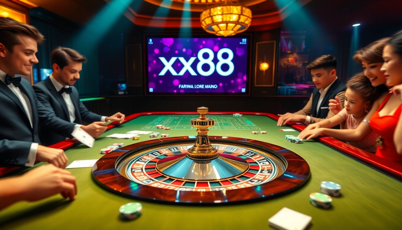 Players experiencing the excitement of xx88 casino gaming with vibrant roulette and casino elements.