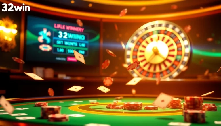 Experience the excitement of winning with 32win.com in this luxurious casino scene.