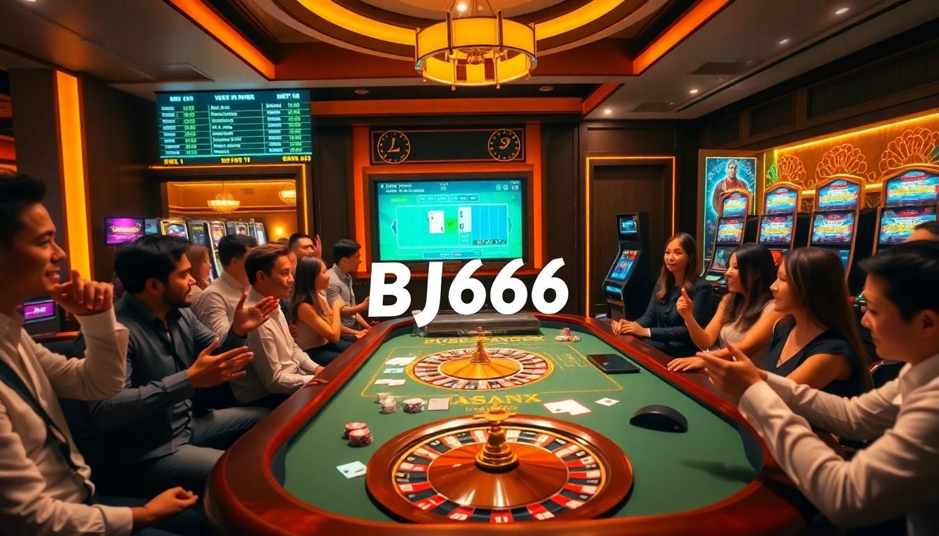 Bj66 players engaging in an exhilarating game at a luxury casino table.