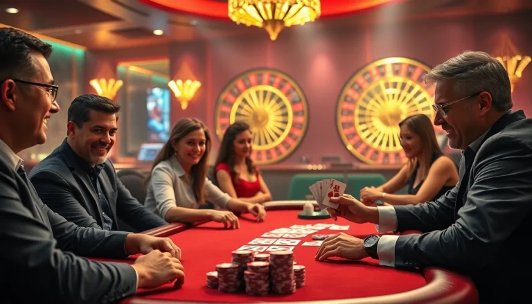 Experience the thrill of THABET with engaging players at a poker table and a vibrant casino background.