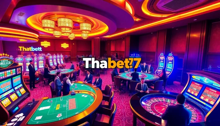 Experience thrilling gameplay at Thabet77 casino, featuring vibrant slot machines and engaging table games.