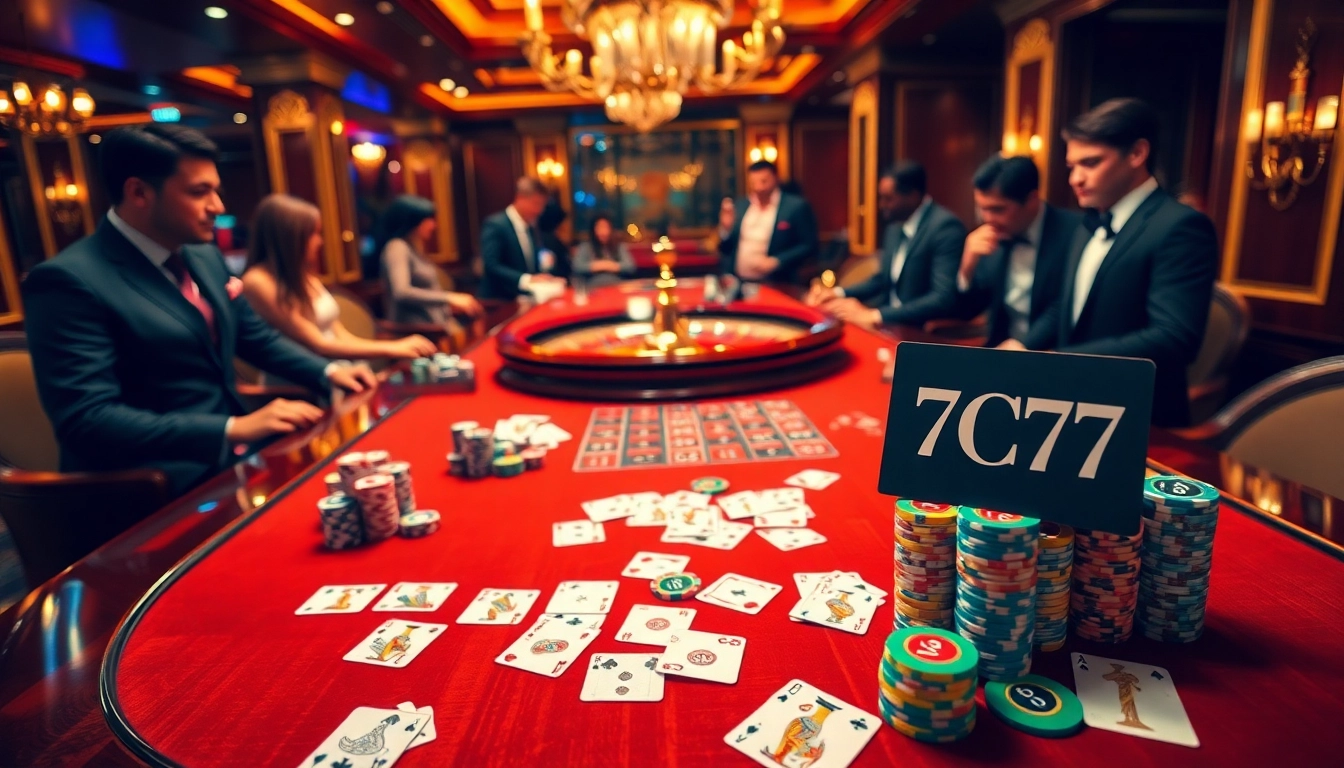 Experience the excitement of 7C77 Casino with players at a classic roulette table.