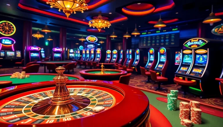 Experience the excitement of gambling with 8kbet's vibrant casino visuals featuring roulette, slot machines, and poker.