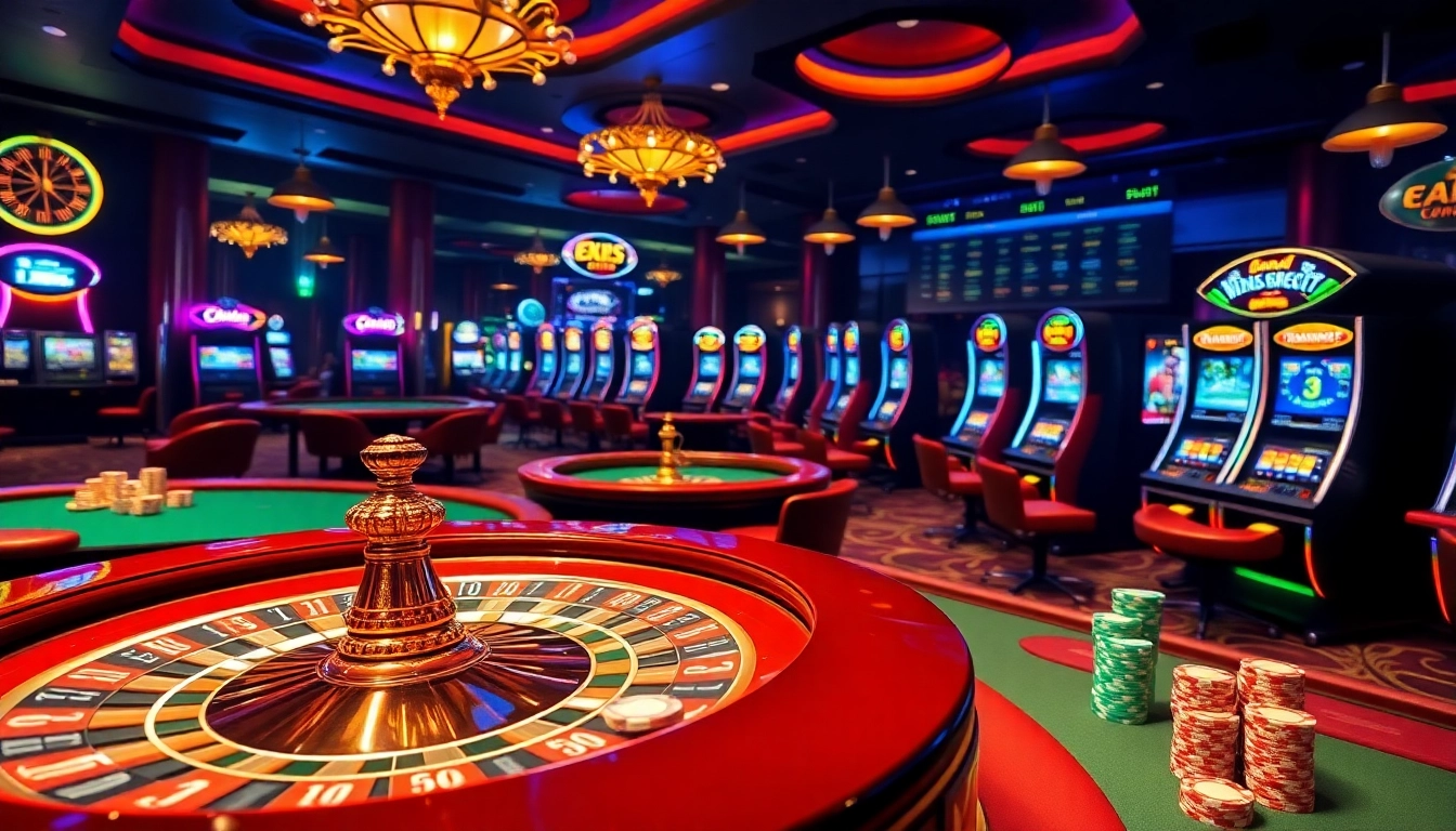 Experience the excitement of gambling with 8kbet's vibrant casino visuals featuring roulette, slot machines, and poker.