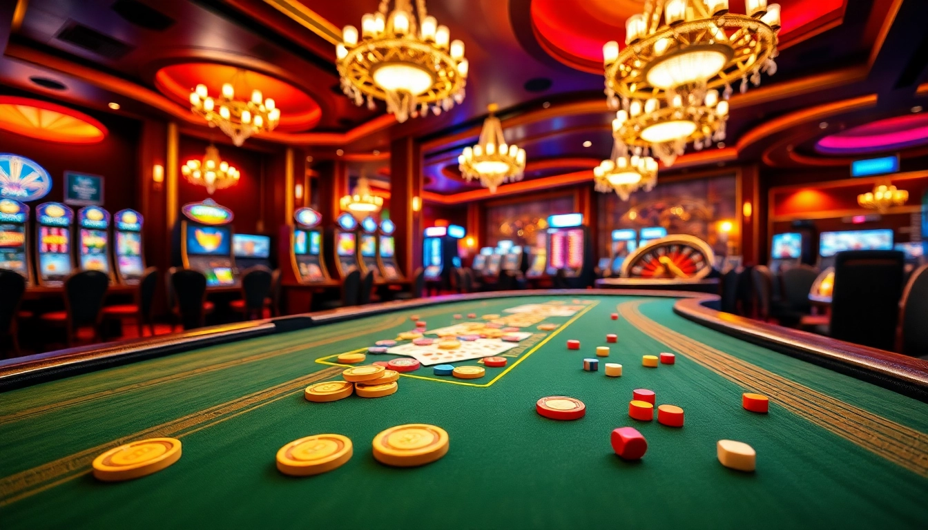 Experience the thrill of Nhà Cái BJ888 with an engaging casino gaming atmosphere featuring blackjack tables and colorful slot machines.