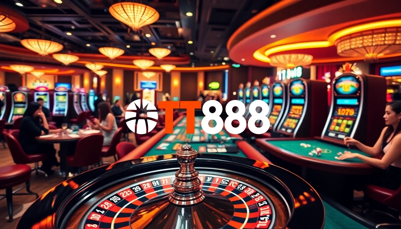 A thrilling casino scene showcasing players enjoying games at https://tt88.mex.com/ with vibrant lights and lively atmosphere.