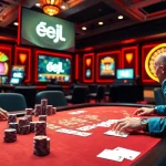 EEJL enhances online gaming excitement with a luxurious casino table setup featuring poker chips.