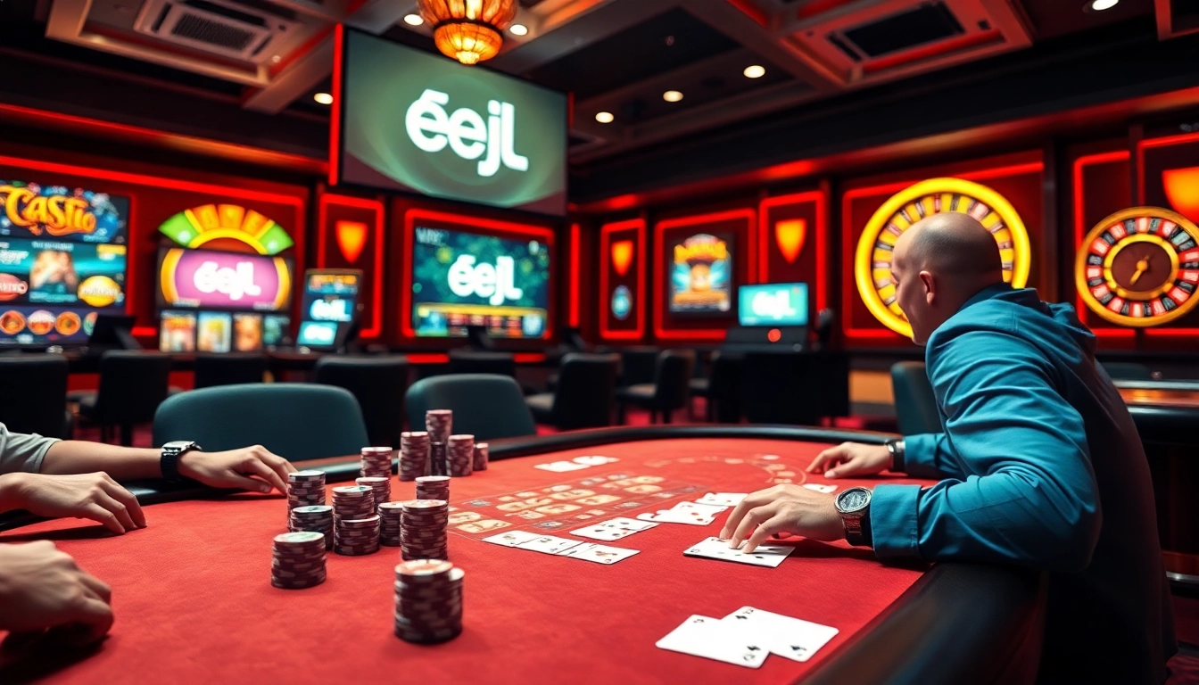 EEJL enhances online gaming excitement with a luxurious casino table setup featuring poker chips.