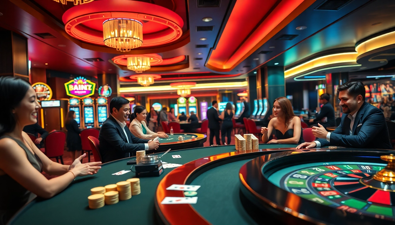 Experience the excitement of pahala4d with vibrant casino tables and engaging players in a luxurious setting.