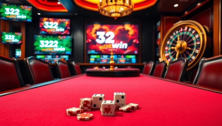 Experience the elegance of Nhà cái 32win with chips and dice on a luxurious casino table.