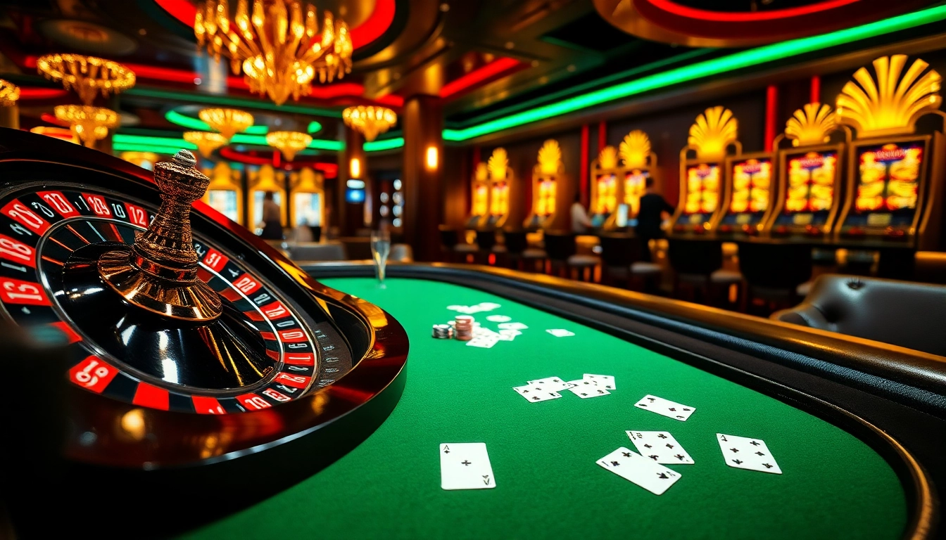 High-stakes poker game in an opulent casino highlighting luck8 betting excitement.