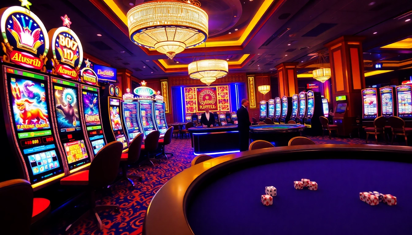 Players enjoying slot online games at a luxury casino with vibrant machines and excitement.