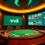 Exciting gameplay at a virtual poker table featuring vvjl, showcasing vibrant casino elements.