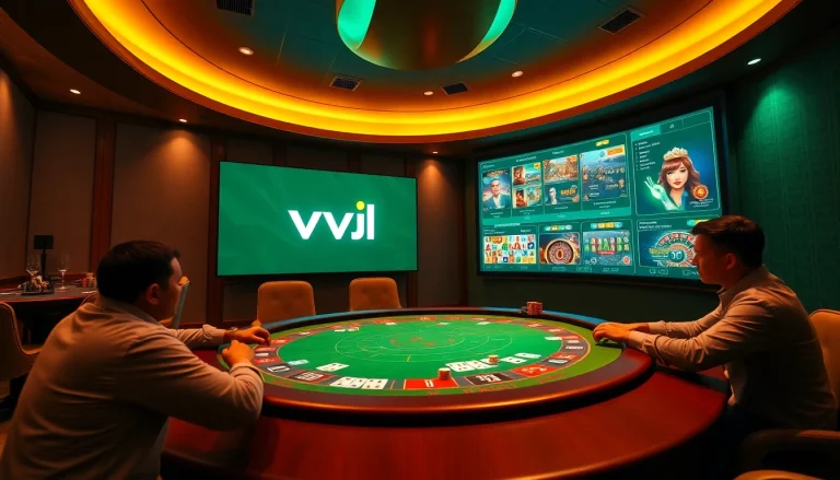 Exciting gameplay at a virtual poker table featuring vvjl, showcasing vibrant casino elements.