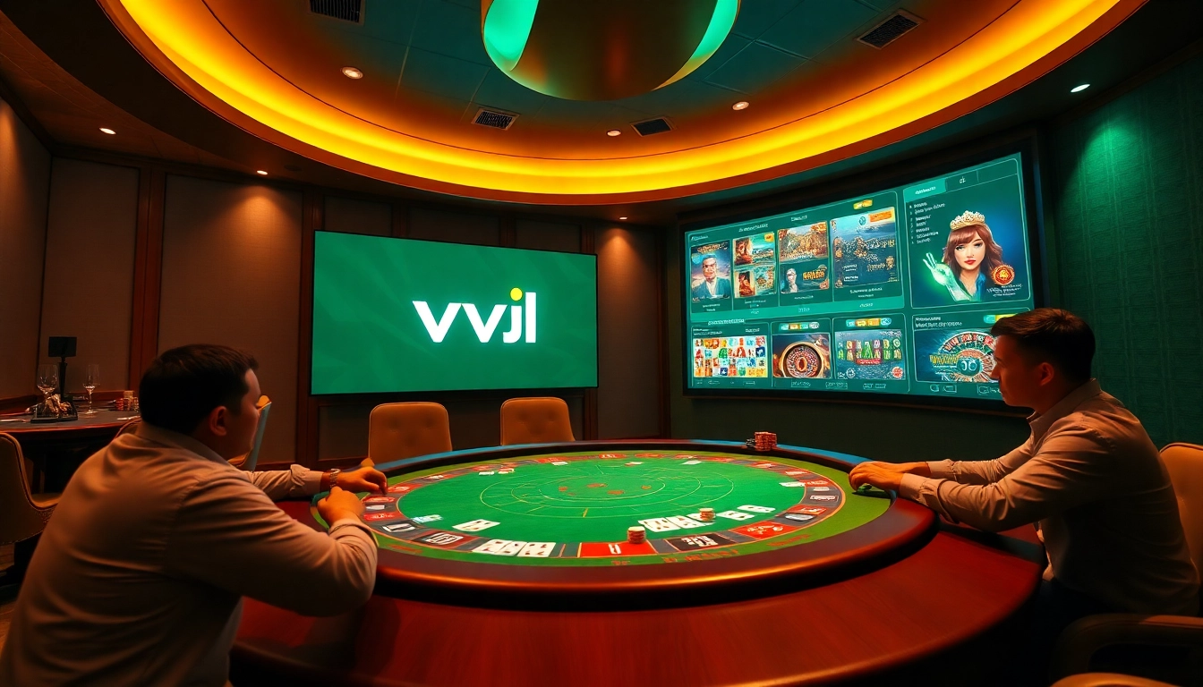 Exciting gameplay at a virtual poker table featuring vvjl, showcasing vibrant casino elements.