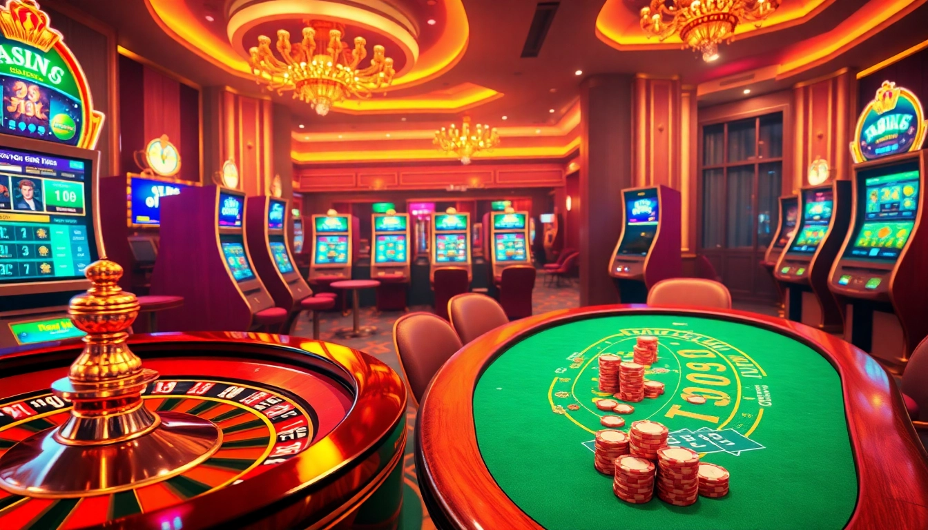 Experience thrilling online gambling at home jili7 with a vibrant casino atmosphere featuring roulette and slots.