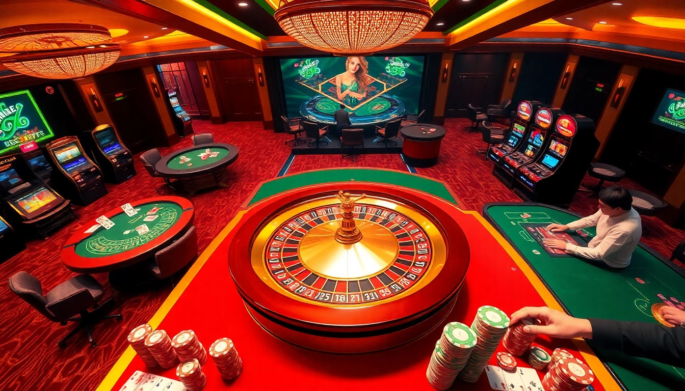 Bancadoithuong highlights an exciting casino atmosphere with vibrant roulette and poker action.