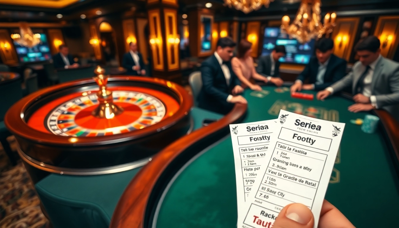 Winning bets on tỷ lệ bóng đá ý displayed on betting slips at a luxurious casino.