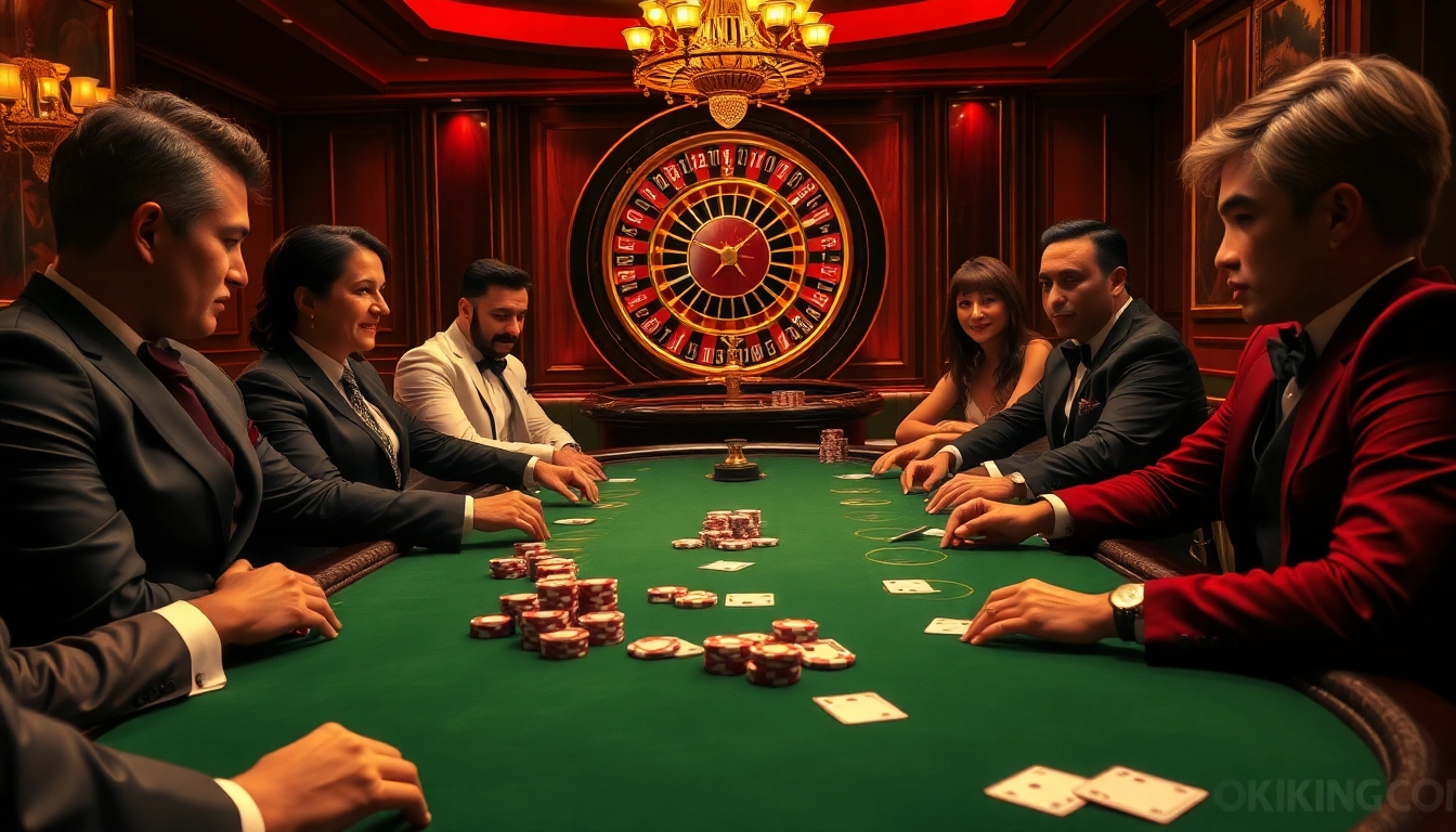 Experience thrilling poker action at okking com's luxurious casino settings.