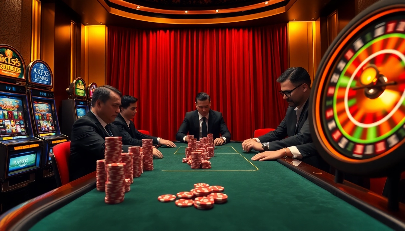 Engage in high-stakes action at a KK55-themed poker table surrounded by luxury.