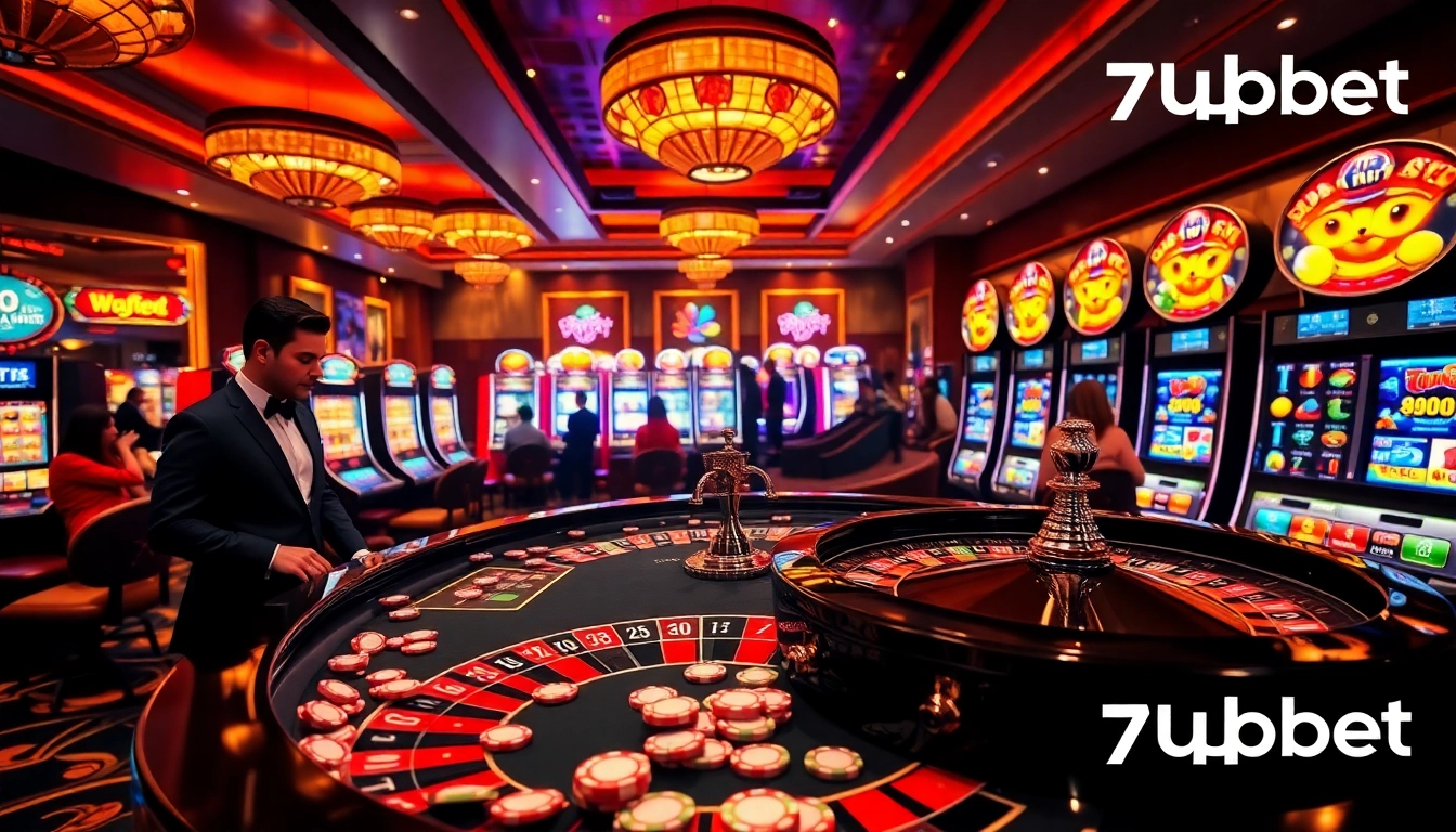 Experience thrilling gameplay at 7upbet with engaging roulette and poker action in a luxurious casino setting.