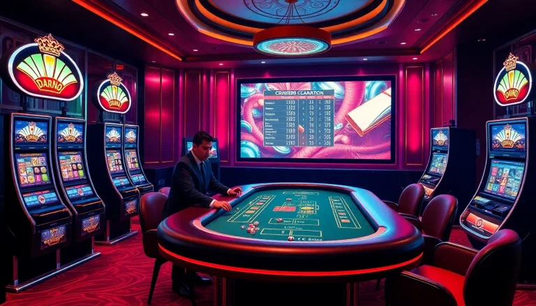 Crown88 showcasing a luxurious casino environment with live baccarat and modern slot machines.