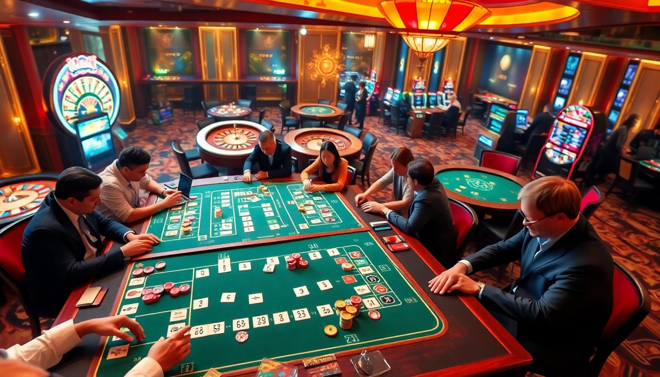 הנאה מרמיקוב אונליין עם שחקנים המתכננים אסטרטגיה סביב שולחנות קזינו, מוקפים בצ'יפים.