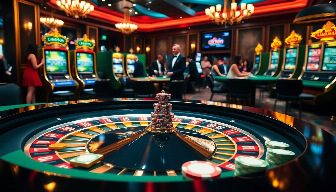 Experience the thrill of gambling at https://okwin.blog/ with vibrant visuals of roulette tables and poker excitement.