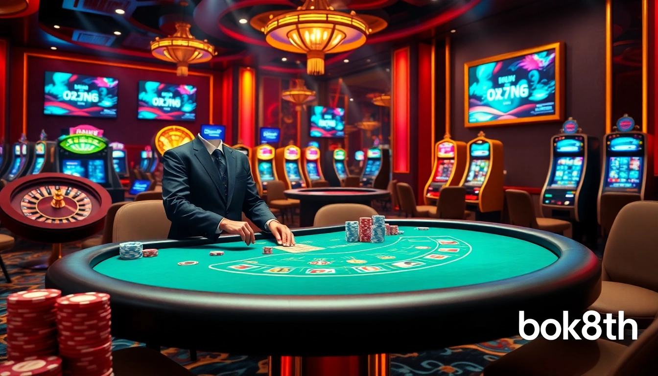 Exciting poker game setup showcasing bk8th promotions and luxury atmosphere.