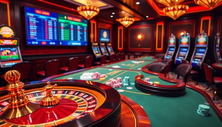 Kèo bóng đá odds displayed on vibrant digital boards in a luxurious casino filled with excitement.