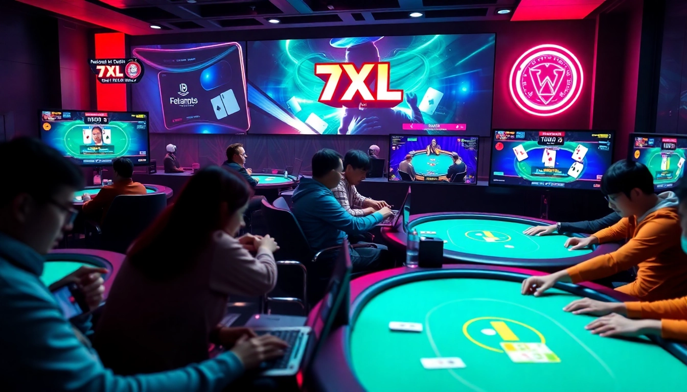 סצנה מרתקת של שחקנים המשתמשים ב-7xl סוכן, המציגה פוקר מודרני.