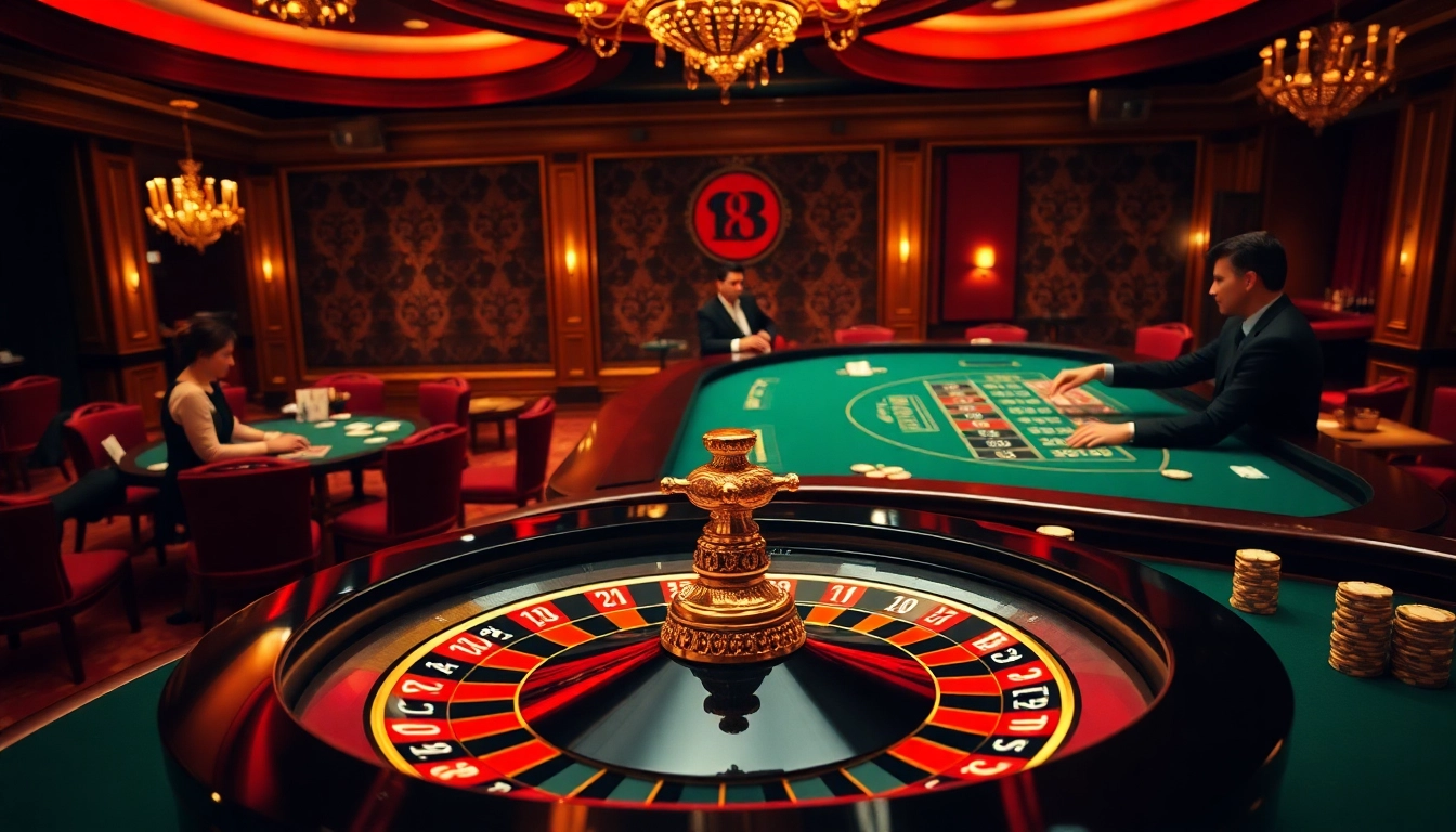 Play mm8 at an exciting casino table, showcasing vibrant roulette and poker elements.