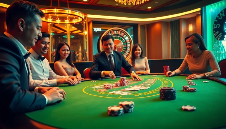 Engaging tg88-themed casino gameplay with vibrant poker chips and spinning roulette wheel.