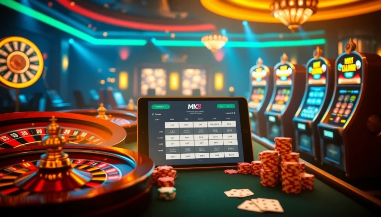 Experience the thrill of betting on MK8 with vibrant casino elements like roulette wheels and poker tables.