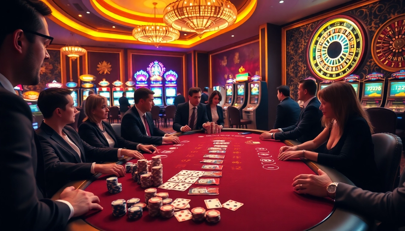 Experience an exciting casino game with nh88 poker players and vibrant slot machines.