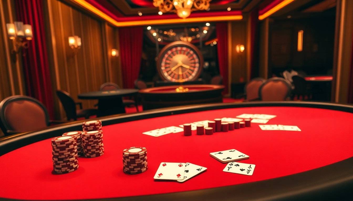 Experience the thrilling gameplay at nohu90 with vibrant casino tables, poker chips, and roulette wheels.