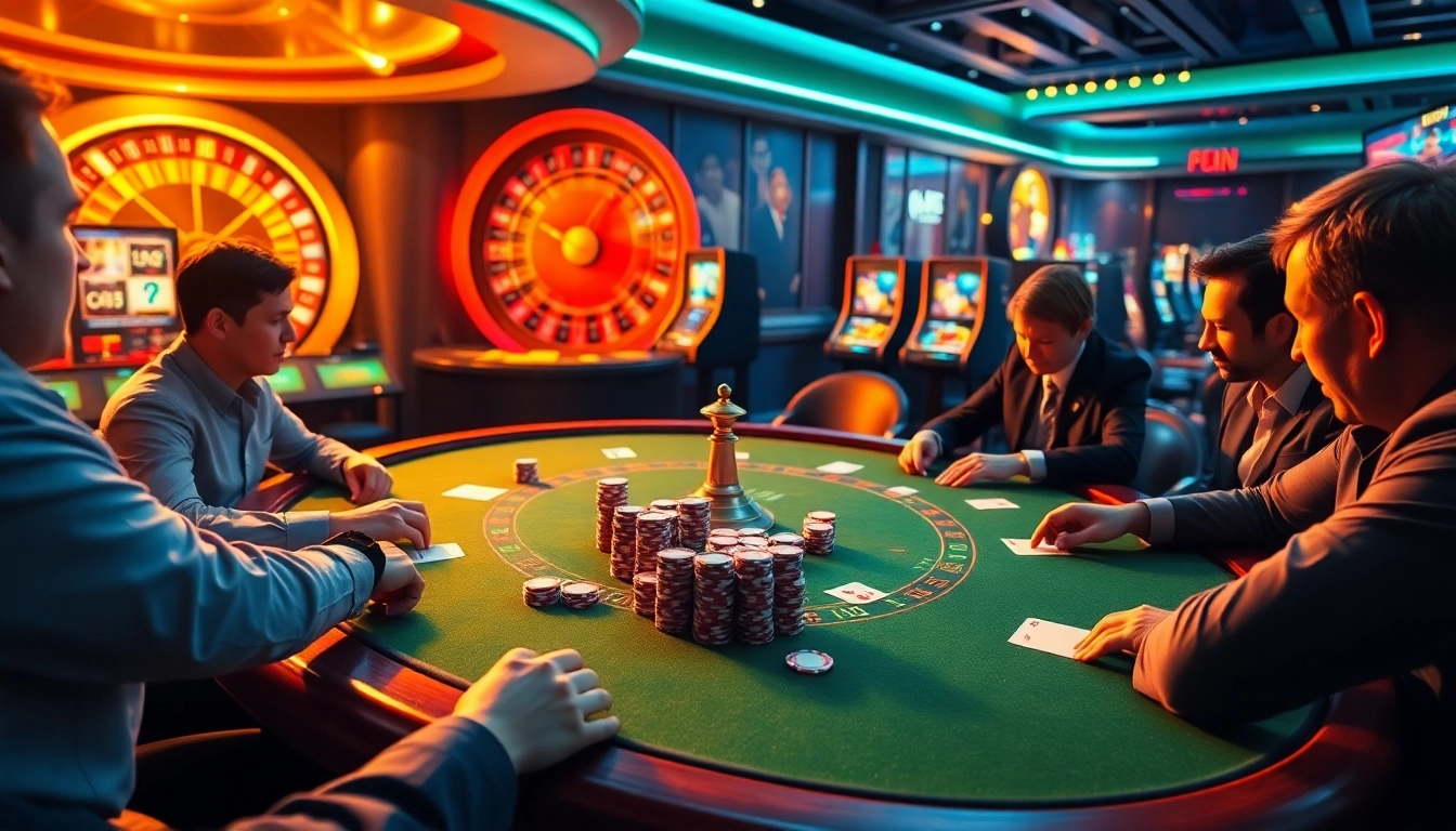 Experience the thrill of winning at fun79.today with an elegant poker table and exciting slot machines.